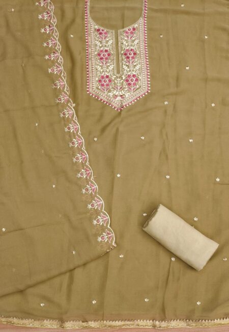 Tan Star Georgette With Work And Matching Dupatta Dress Material - Image 2