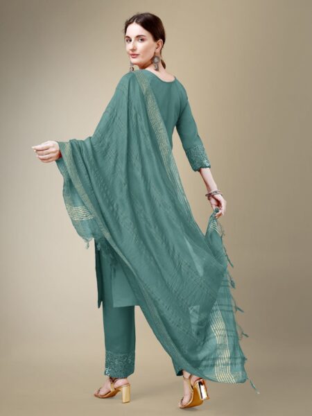 Teal Fully Stitched Cotton Blend Kurti Pant Dupatta Design No 1115 - Image 2