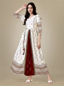 White Fully Stitched Rayon Anarkali Gown Design No 1008