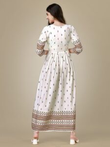 White Fully Stitched Rayon Anarkali Gown Design No 1008 - Image 2