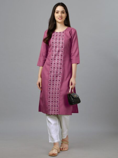 Wine Fully Stitched Casual Embroidery Kurti Design No 1007