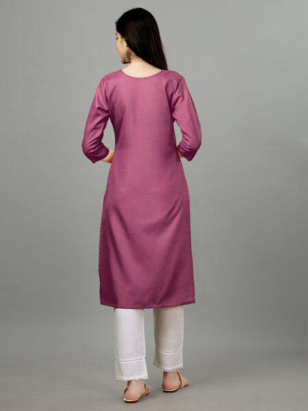 Wine Fully Stitched Casual Embroidery Kurti Design No 1007 - Image 2