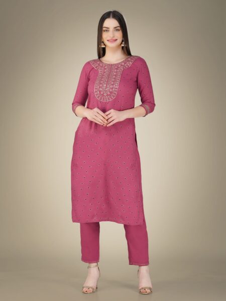 Wine Fully Stitched Cotton Magic Slub Kurti Pant Dupatta Design No 1117