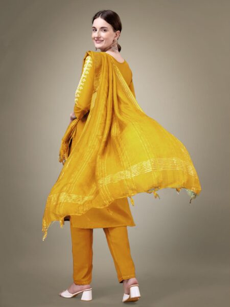 Yellow Fully Stitched Cotton Blend Kurti Pant Dupatta Design No 1113 - Image 2