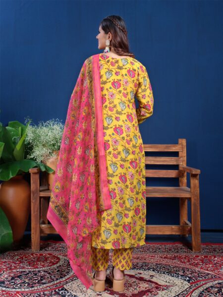 Yellow Fully Stitched Cotton Kurti Pant Dupatta Design No 2006 - Image 2