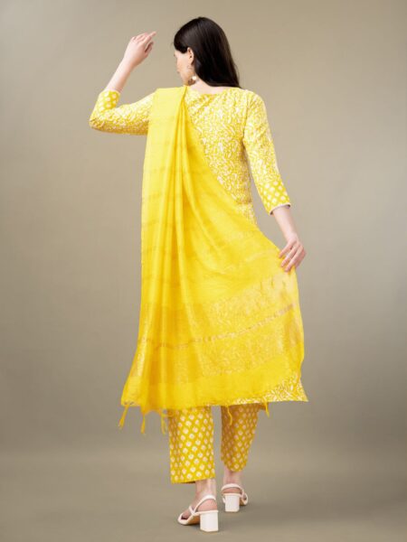 Yellow Fully Stitched Rayon Kurti Pant Dupatta Design No 1133 - Image 2