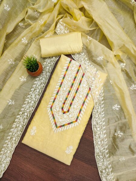 Yellow Modal With Lakhnavi Work Dress Material