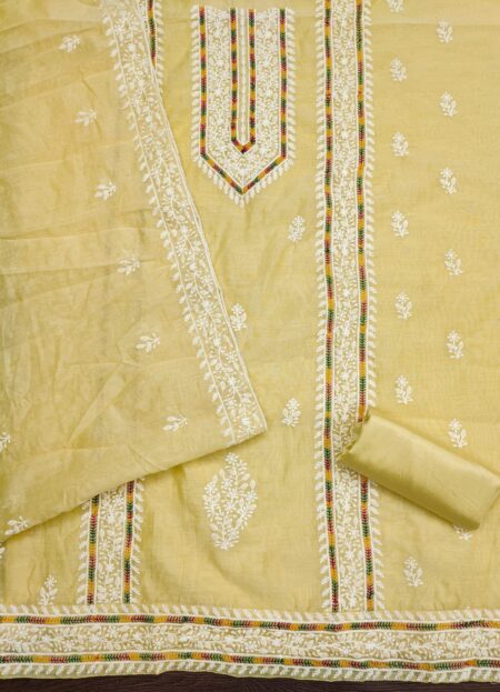 Yellow Modal With Lakhnavi Work Dress Material - Image 2