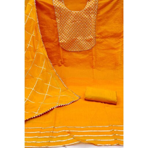 Orange Dress Material in Modal Chanderi Silk With Traditional Gota Patti Embellishments - Image 3
