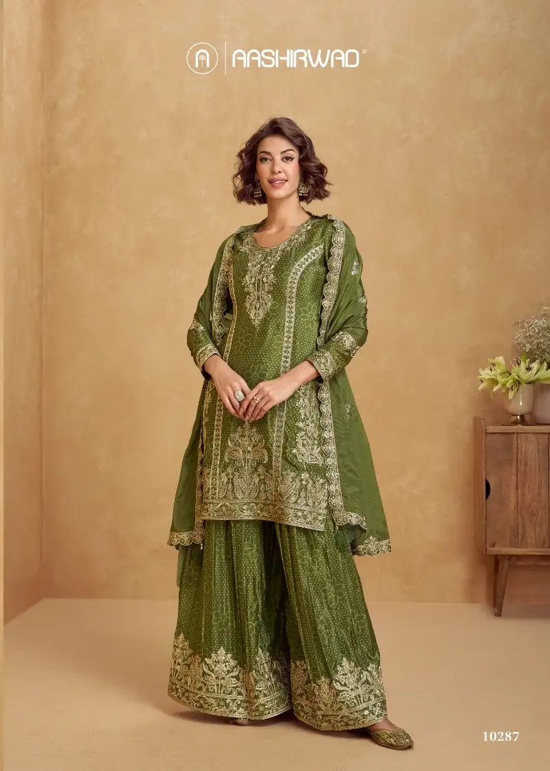 AASHIRWAD CREATION Tanvi Stitched Premium Chinnon Silk Catalog - Design Number 1