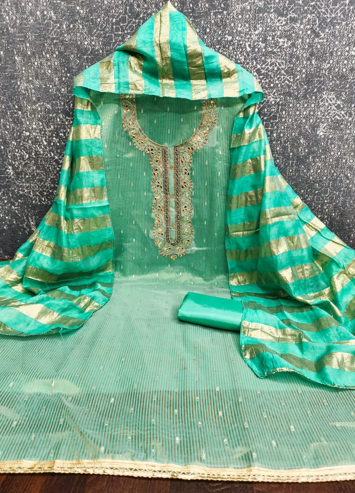 AHANA Design with Simmer Silk Booti Kodding Squance Work Top and Chandeii Silk Dupatta - Design Number 1