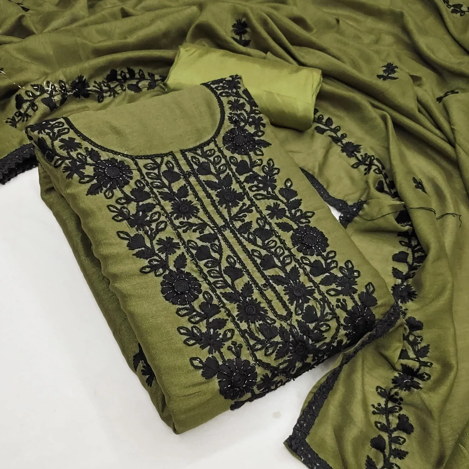 CANDY Vichitra Silk Multi Sequence with Bead Work Dress Material - Design Number 1