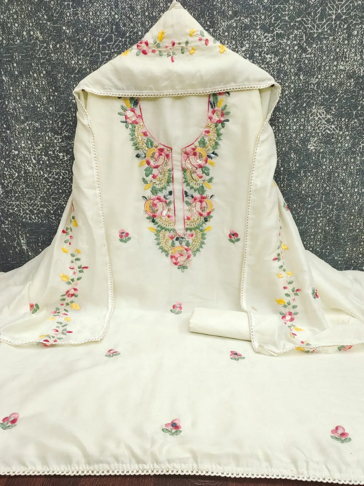 Cocktail Dress Material Vichitra Silk Multi Sequence Work - Design Number 1