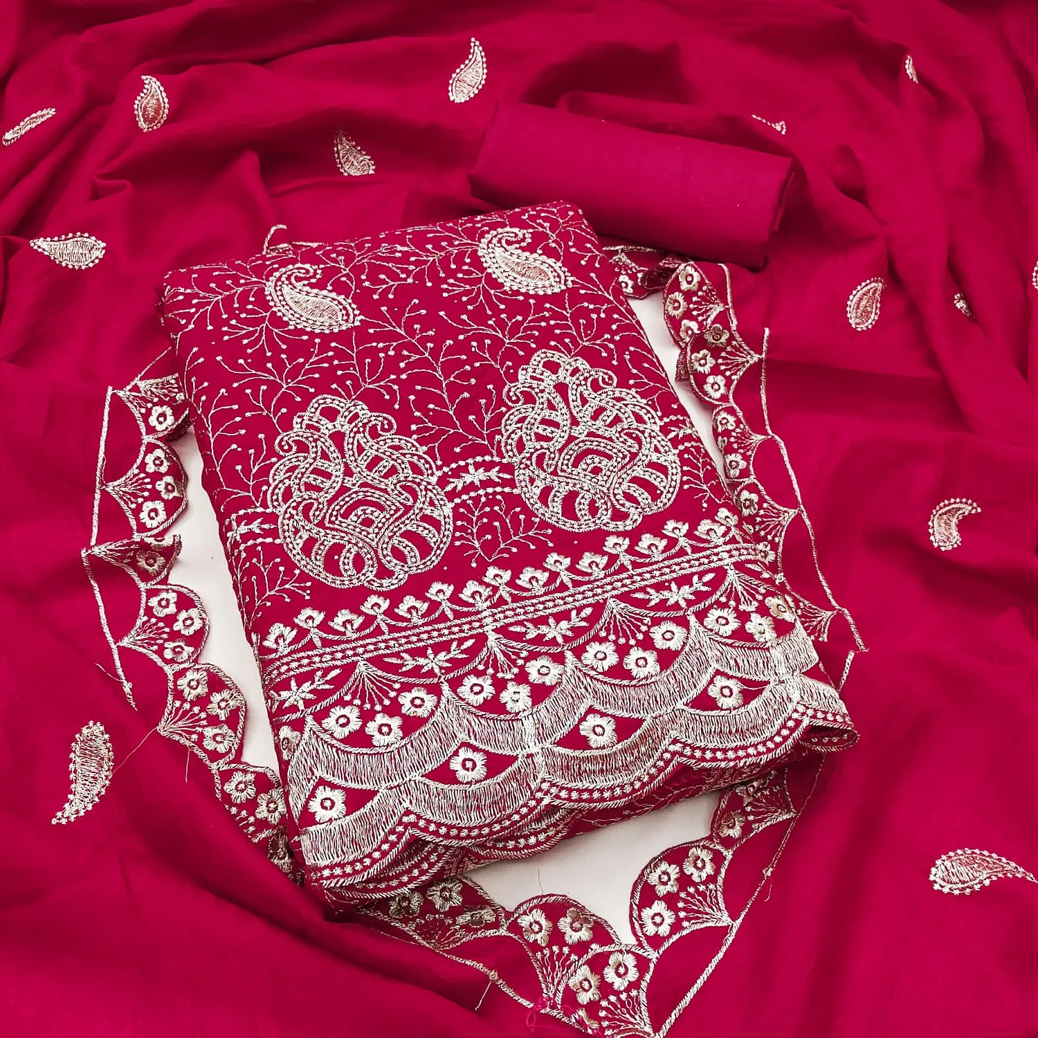 Coco Cola Vichitra Silk Multi Work Dress Material - Design Number 1