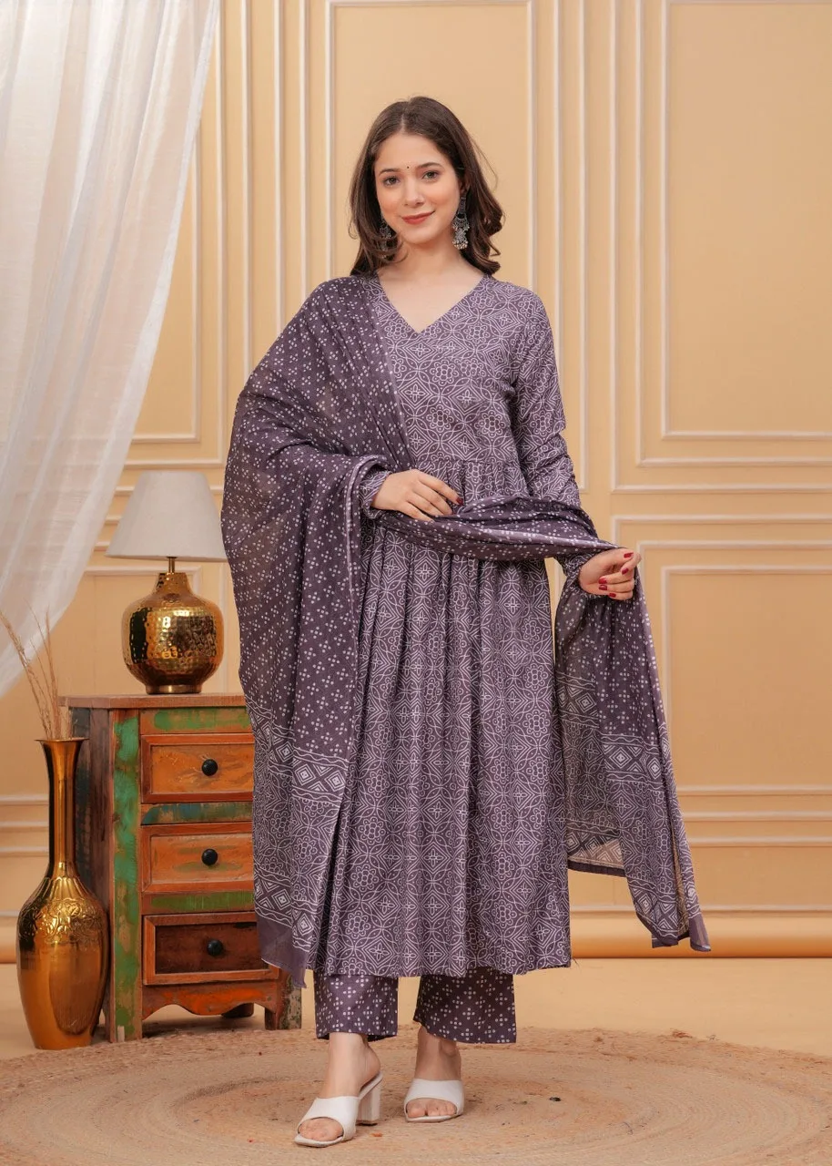 Design 2037 Purple Rayon Printed Kurti Pant Dupatta - Design Number 1