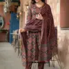 Design 2038 Maroon Rayon Printed Kurti Pant Dupatta - Design Number 3