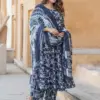 Design 2054 NavyBlue Rayon Printed Kurti Pant Dupatta - Design Number 2