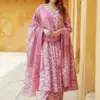 Design 2059 Pink Rayon Printed Kurti Pant Dupatta - Design Number 1