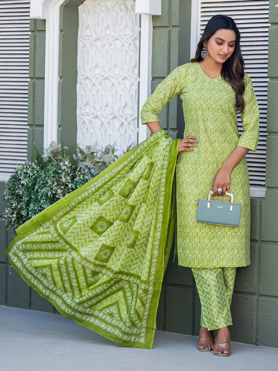 Fully Stiched Cotton Kurti Pant Dupatta Design 2029 Parrot - Design Number 1