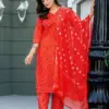 Fully Stitched Cotton Kurti Pant Dupatta Design 2029 Orange - Design Number 1