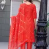 Fully Stitched Cotton Kurti Pant Dupatta Design 2029 Orange - Design Number 3