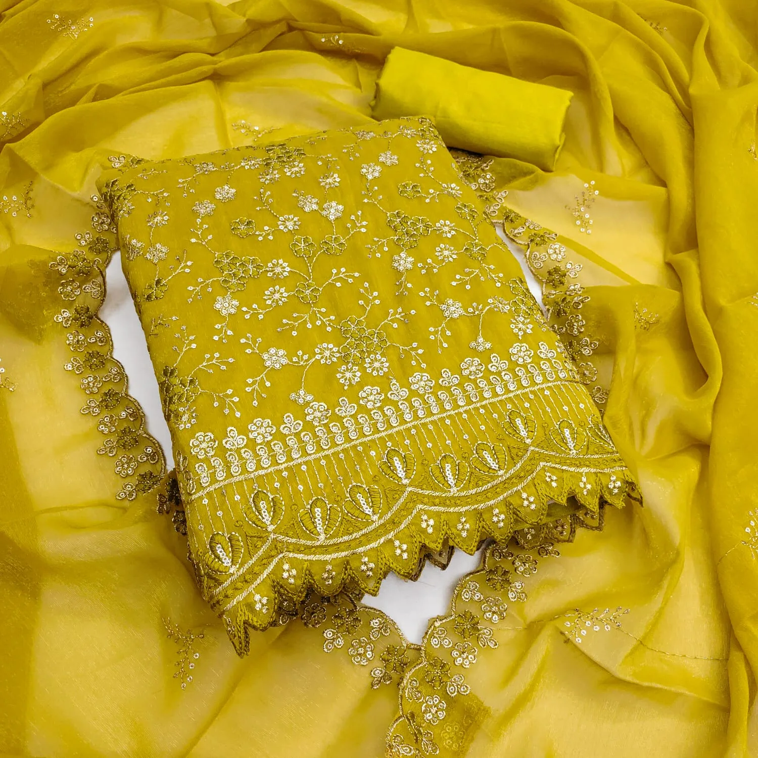 Kulfi Crunchy Simmer Multi Sequence Work Dress Material - Design Number 1