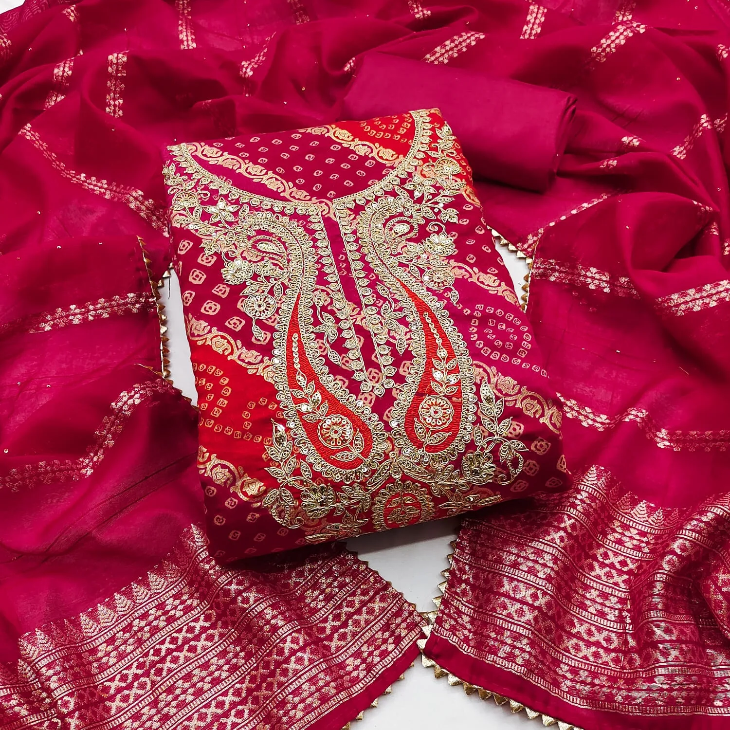 MANCHALI 1 Dress Material PV Roman Print Santoon Chanderi Zakard - Design Number 1