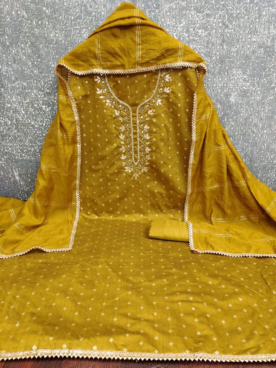 Pakiza Modal Rajvadi Booti Fancy Beads Stone Hand Work Santoon Chanderi Fancy Zakard Dress Material - Design Number 1