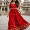 Raj palace Red Georgette Zari Sequins Gown | ER - Design Number 1