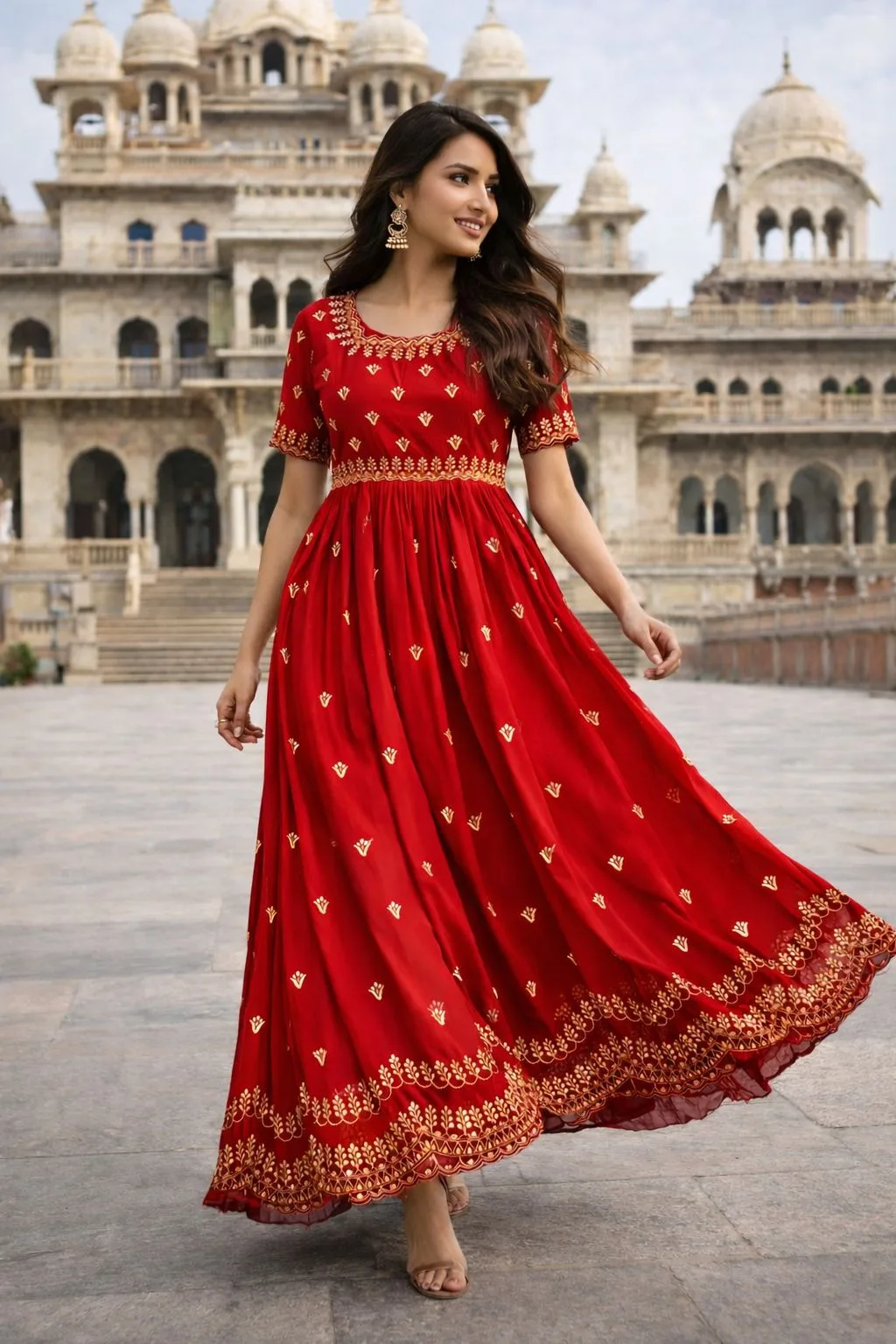 Raj palace Red Georgette Zari Sequins Gown | ER - Design Number 1