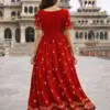 Raj palace Red Georgette Zari Sequins Gown | ER - Design Number 2
