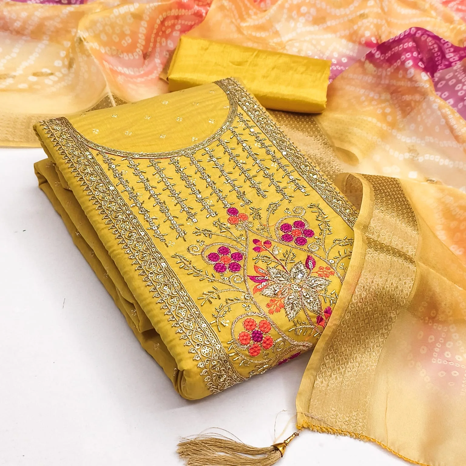 RAKHI Modal Rajvadi Booti Fancy Beats & Koddling Squance Work with Santoon and Chanderi Dupatta - Design Number 1