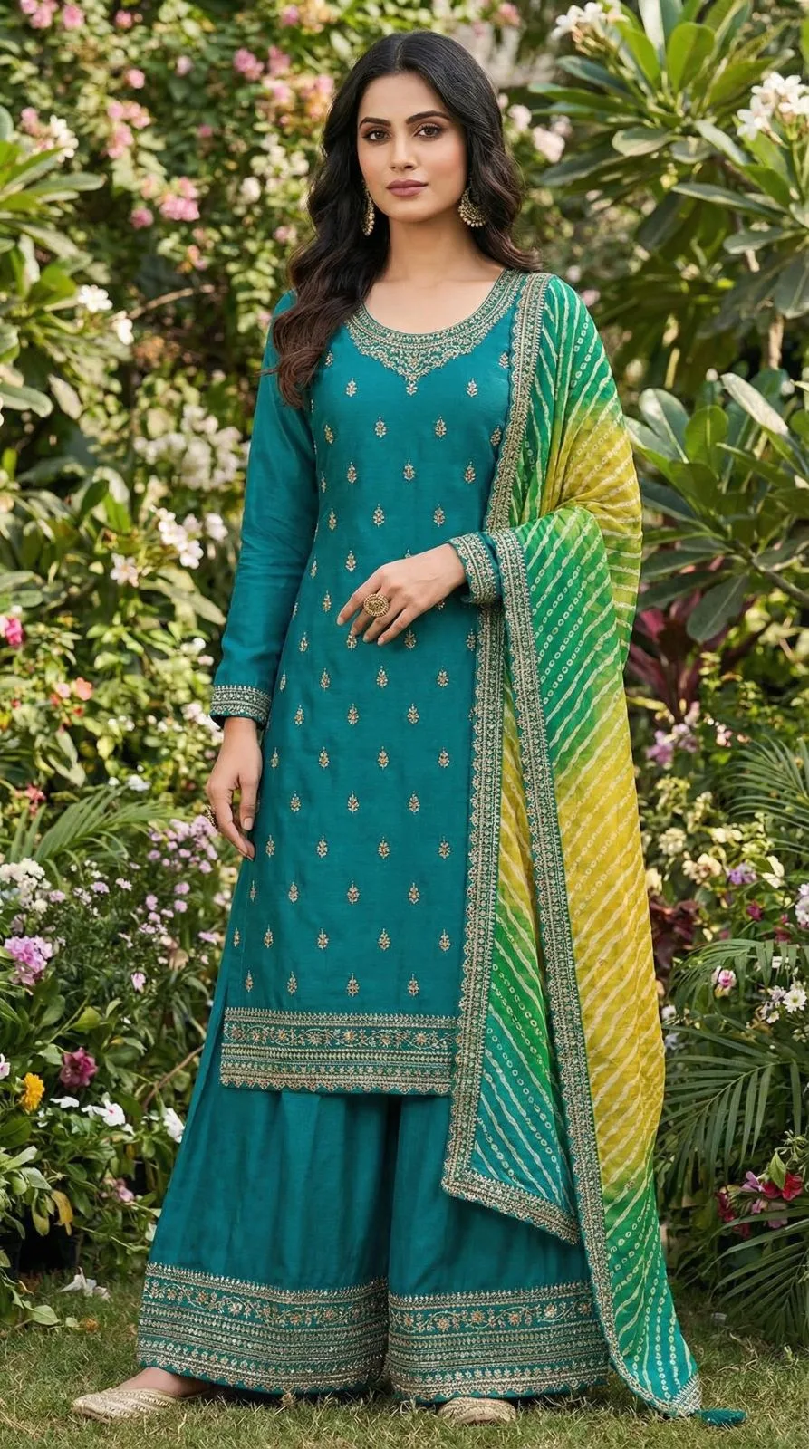 SHARARA Embroidery Chinon Unstitched Set - Design Number 1