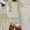 SRK-5172 Eid Collection Pure Chinnon Heavy Embroidery Sequence Work Top Gharara Dupatta Set - Design Number 3