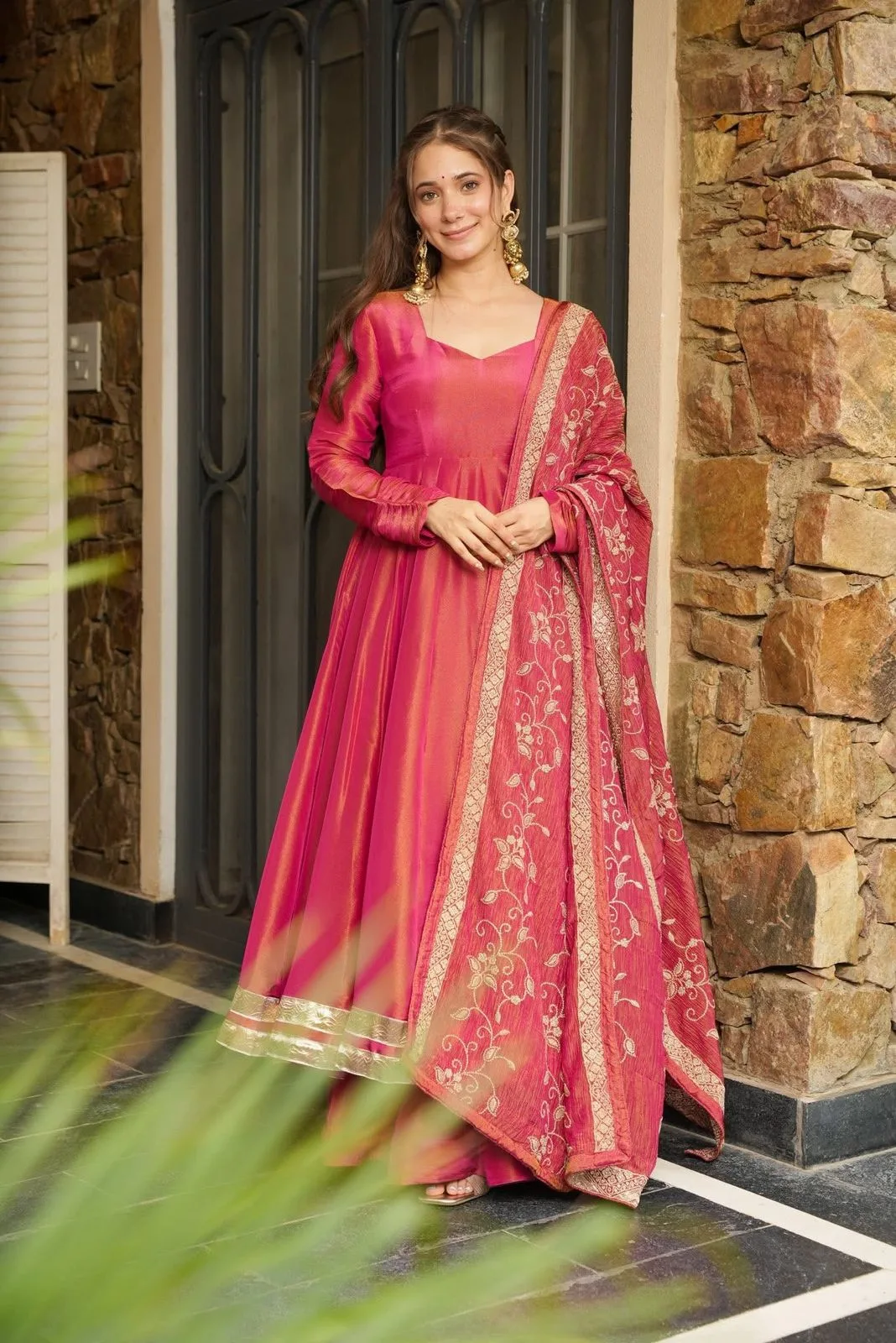 SRK-5289 Roman Simmer Silk Embroidered Gown Set - Design Number 2