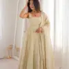 SRK-5325 Cosmos Gold Embroidery Work Gown and Dupatta Set - Design Number 1
