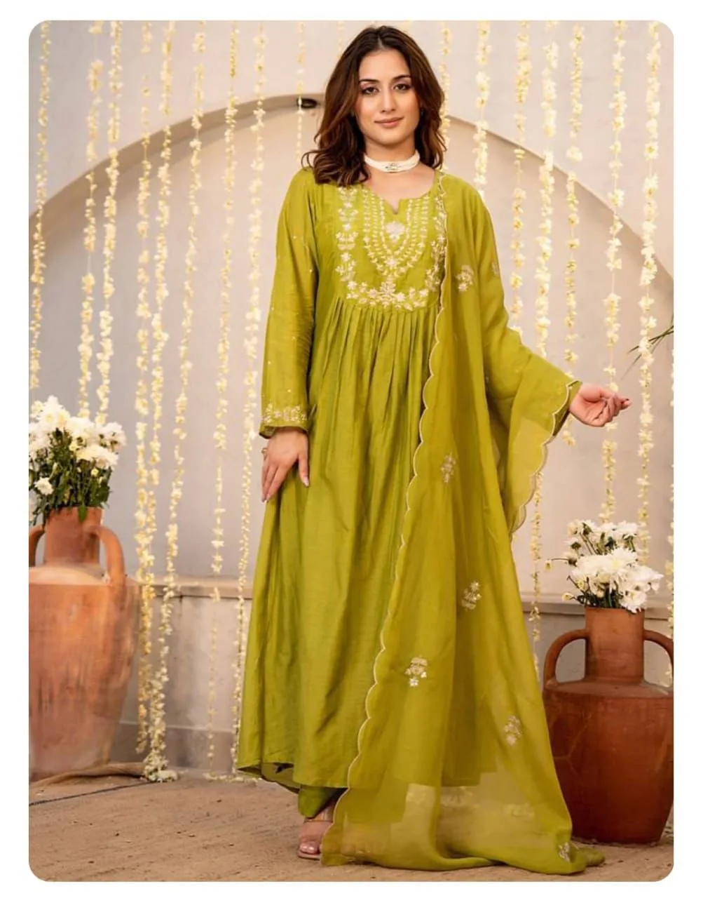 Tulsi Vichitra Silk Embroidered Flared Kurta Set - Design Number 1