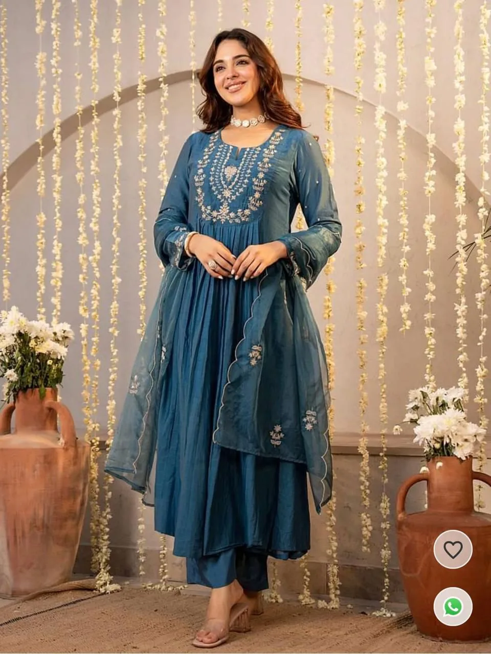 Tulsi Vichitra Silk Embroidered Flared Kurta Set - Design Number 1