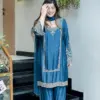 ZSR-3138 German Chiffon Embroidered Top-Bottom And Dupatta Set - Design Number 4