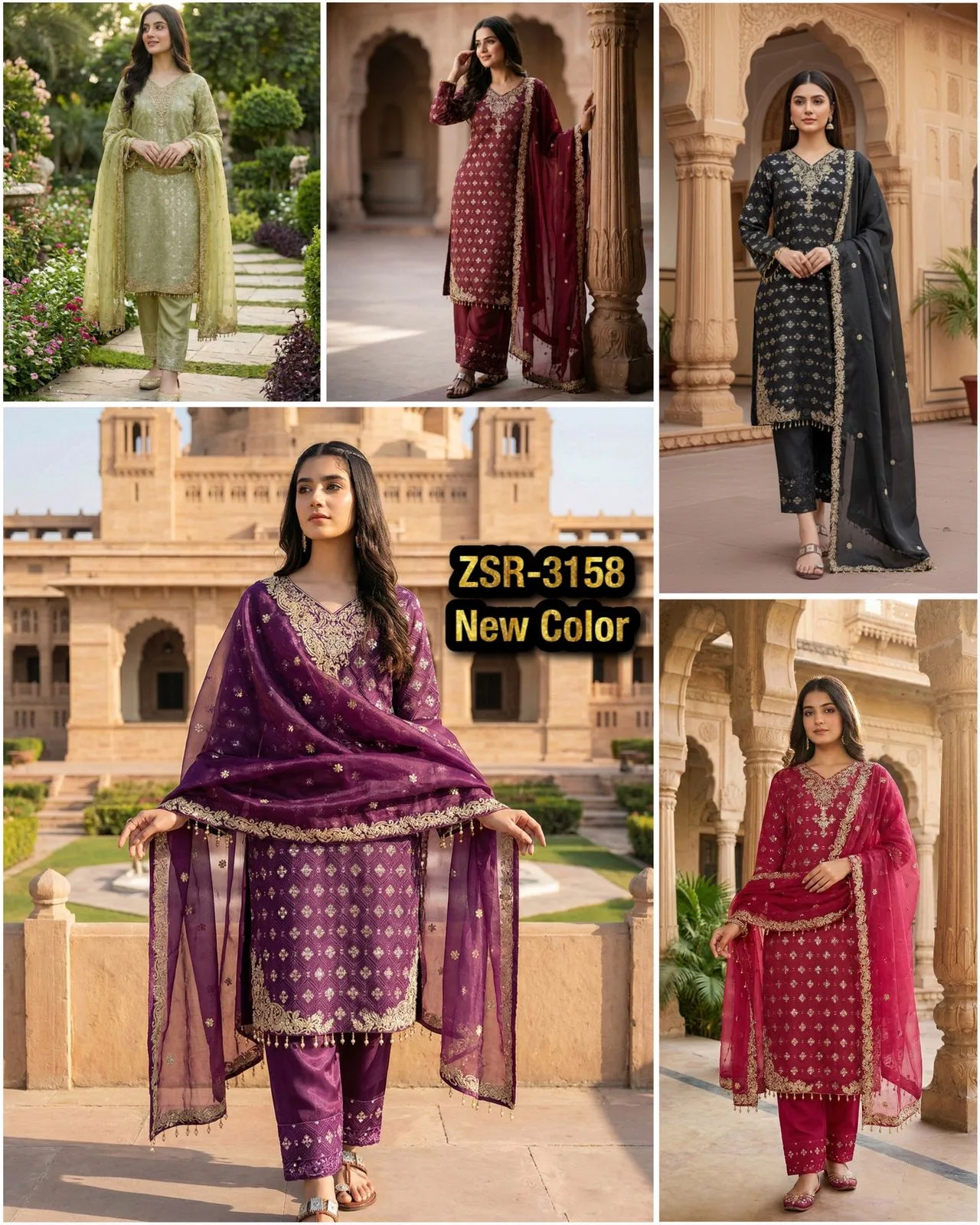 ZSR-3158 GMY SILK Heavy Embroidery Sequence Work Top-Bottom Dupatta Set - Design Number 2