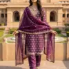 ZSR-3158 GMY SILK Heavy Embroidery Sequence Work Top-Bottom Dupatta Set - Design Number 3
